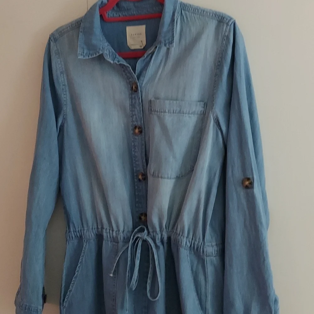 Francesca's Harper Heritage Soft Denim Jumper One Piece Button Shorts outfit M